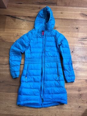 Skhoop Blue Hooded Long Puffer Coat